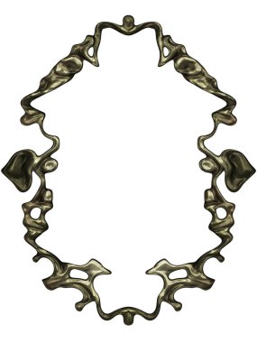 Üç boyutlu metalik illüstrasyon. Beyaz arka planda izole edilmiş fantezi çerçevesi. Davetiyeler, posterler, menü, hatıra defteri ve sunum için mükemmel. Metnin için şablon.