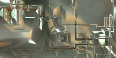 Parlak saten kaplama yüzey teknolojisi 3 boyutlu desen. Lüks yansımalı metal panel dokusu. Arkaplan, duvar kağıdı, uzay gemisi gövdesi için cilalanmış geometrik metal yansıtıcı fütüristik malzeme.