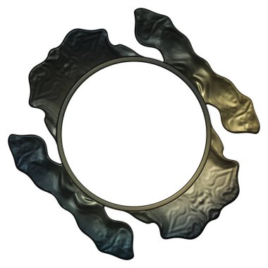 Üç boyutlu metalik illüstrasyon. Beyaz arka planda izole edilmiş fantezi çerçevesi. Davetiyeler, posterler, menü, hatıra defteri ve sunum için mükemmel. Metnin için şablon.