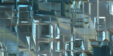 Parlak saten kaplama yüzey teknolojisi 3 boyutlu desen. Lüks yansımalı metal panel dokusu. Arkaplan, duvar kağıdı, uzay gemisi gövdesi için cilalanmış geometrik metal yansıtıcı fütüristik malzeme.