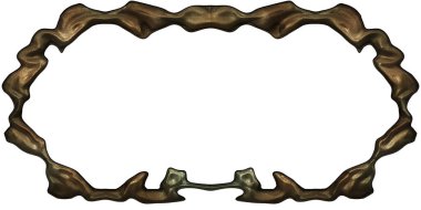 Üç boyutlu metalik illüstrasyon. Beyaz arka planda izole edilmiş fantezi çerçevesi. Davetiyeler, posterler, menü, hatıra defteri ve sunum için mükemmel. Metnin için şablon.