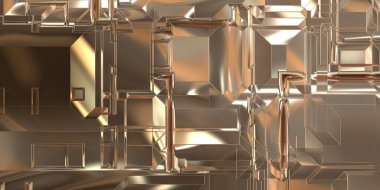 Parlak saten kaplama yüzey teknolojisi 3 boyutlu desen. Lüks yansımalı metal panel dokusu. Arkaplan, duvar kağıdı, uzay gemisi gövdesi için cilalanmış geometrik metal yansıtıcı fütüristik malzeme.