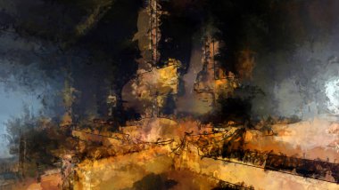 Tuval üzerinde etkileyici fırçalanmış resim. Soyut doku. 2D çizim. Geniş fırça darbeleri. Modern dijital sanat. Çağdaş fırça. Modern ifade. Popüler biçim boyanmış resim.