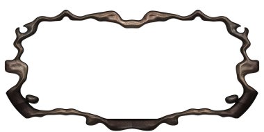 Üç boyutlu metalik illüstrasyon. Beyaz arka planda izole edilmiş fantezi çerçevesi. Davetiyeler, posterler, menü, hatıra defteri ve sunum için mükemmel. Metnin için şablon.