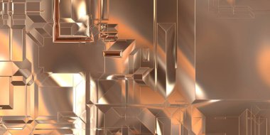 Parlak saten kaplama yüzey teknolojisi 3 boyutlu desen. Lüks yansımalı metal panel dokusu. Arkaplan, duvar kağıdı, uzay gemisi gövdesi için cilalanmış geometrik metal yansıtıcı fütüristik malzeme.