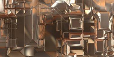 Parlak saten kaplama yüzey teknolojisi 3 boyutlu desen. Lüks yansımalı metal panel dokusu. Arkaplan, duvar kağıdı, uzay gemisi gövdesi için cilalanmış geometrik metal yansıtıcı fütüristik malzeme.