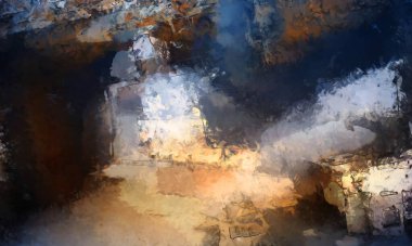 Tuval üzerinde etkileyici fırçalanmış resim. Soyut doku. 2D çizim. Geniş fırça darbeleri. Modern dijital sanat. Çağdaş fırça. Modern ifade. Popüler biçim boyanmış resim.