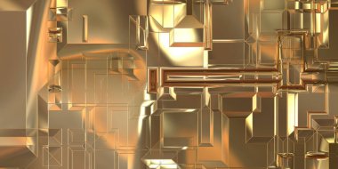 Parlak saten kaplama yüzey teknolojisi 3 boyutlu desen. Lüks yansımalı metal panel dokusu. Arkaplan, duvar kağıdı, uzay gemisi gövdesi için cilalanmış geometrik metal yansıtıcı fütüristik malzeme.