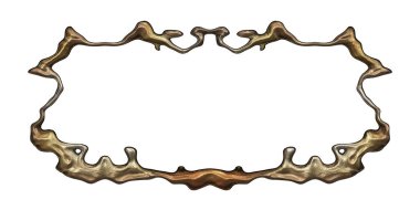 Üç boyutlu metalik illüstrasyon. Beyaz arka planda izole edilmiş fantezi çerçevesi. Davetiyeler, posterler, menü, hatıra defteri ve sunum için mükemmel. Metnin için şablon.