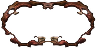 Üç boyutlu metalik illüstrasyon. Beyaz arka planda izole edilmiş fantezi çerçevesi. Davetiyeler, posterler, menü, hatıra defteri ve sunum için mükemmel. Metnin için şablon.