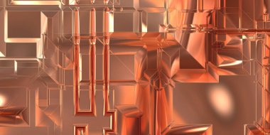 Parlak saten kaplama yüzey teknolojisi 3 boyutlu desen. Lüks yansımalı metal panel dokusu. Arkaplan, duvar kağıdı, uzay gemisi gövdesi için cilalanmış geometrik metal yansıtıcı fütüristik malzeme.