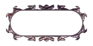 Üç boyutlu metalik illüstrasyon. Beyaz arka planda izole edilmiş fantezi çerçevesi. Davetiyeler, posterler, menü, hatıra defteri ve sunum için mükemmel. Metnin için şablon.