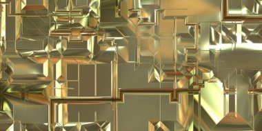 Parlak saten kaplama yüzey teknolojisi 3 boyutlu desen. Lüks yansımalı metal panel dokusu. Arkaplan, duvar kağıdı, uzay gemisi gövdesi için cilalanmış geometrik metal yansıtıcı fütüristik malzeme.