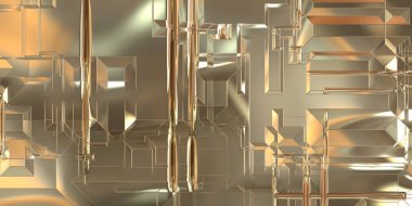 Parlak saten kaplama yüzey teknolojisi 3 boyutlu desen. Lüks yansımalı metal panel dokusu. Arkaplan, duvar kağıdı, uzay gemisi gövdesi için cilalanmış geometrik metal yansıtıcı fütüristik malzeme.