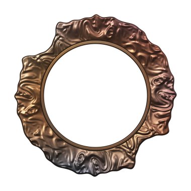 Üç boyutlu metalik illüstrasyon. Beyaz arka planda izole edilmiş fantezi çerçevesi. Davetiyeler, posterler, menü, hatıra defteri ve sunum için mükemmel. Metnin için şablon.