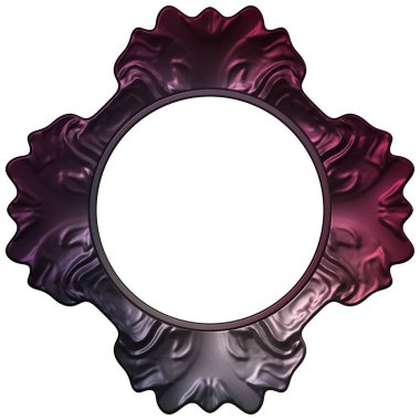 Üç boyutlu metalik illüstrasyon. Beyaz arka planda izole edilmiş fantezi çerçevesi. Davetiyeler, posterler, menü, hatıra defteri ve sunum için mükemmel. Metnin için şablon.