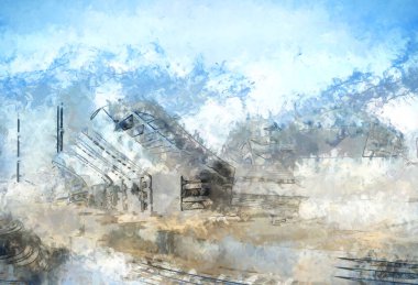 Tuval üzerinde etkileyici fırçalanmış resim. Soyut doku. 2D çizim. Geniş fırça darbeleri. Modern dijital sanat. Çağdaş fırça. Modern ifade. Popüler biçim boyanmış resim.