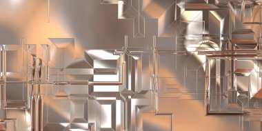 Parlak saten kaplama yüzey teknolojisi 3 boyutlu desen. Lüks yansımalı metal panel dokusu. Arkaplan, duvar kağıdı, uzay gemisi gövdesi için cilalanmış geometrik metal yansıtıcı fütüristik malzeme.