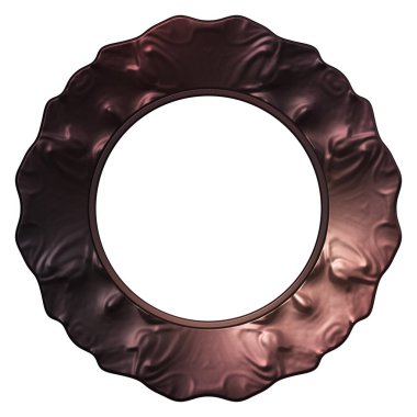 Üç boyutlu metalik illüstrasyon. Beyaz arka planda izole edilmiş fantezi çerçevesi. Davetiyeler, posterler, menü, hatıra defteri ve sunum için mükemmel. Metnin için şablon.