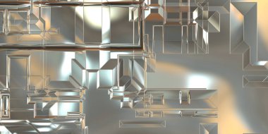 Parlak saten kaplama yüzey teknolojisi 3 boyutlu desen. Lüks yansımalı metal panel dokusu. Arkaplan, duvar kağıdı, uzay gemisi gövdesi için cilalanmış geometrik metal yansıtıcı fütüristik malzeme.