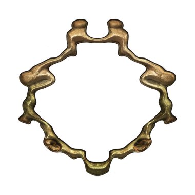 Üç boyutlu metalik illüstrasyon. Beyaz arka planda izole edilmiş fantezi çerçevesi. Davetiyeler, posterler, menü, hatıra defteri ve sunum için mükemmel. Metnin için şablon.