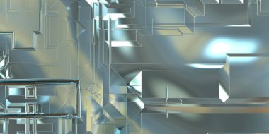 Parlak saten kaplama yüzey teknolojisi 3 boyutlu desen. Lüks yansımalı metal panel dokusu. Arkaplan, duvar kağıdı, uzay gemisi gövdesi için cilalanmış geometrik metal yansıtıcı fütüristik malzeme.