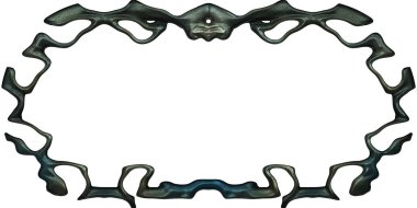 Üç boyutlu metalik illüstrasyon. Beyaz arka planda izole edilmiş fantezi çerçevesi. Davetiyeler, posterler, menü, hatıra defteri ve sunum için mükemmel. Metnin için şablon.