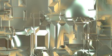 Parlak saten kaplama yüzey teknolojisi 3 boyutlu desen. Lüks yansımalı metal panel dokusu. Arkaplan, duvar kağıdı, uzay gemisi gövdesi için cilalanmış geometrik metal yansıtıcı fütüristik malzeme.
