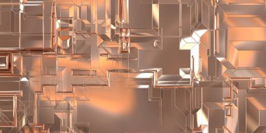 Parlak saten kaplama yüzey teknolojisi 3 boyutlu desen. Lüks yansımalı metal panel dokusu. Arkaplan, duvar kağıdı, uzay gemisi gövdesi için cilalanmış geometrik metal yansıtıcı fütüristik malzeme.