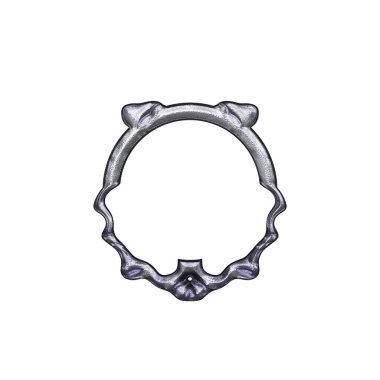 Üç boyutlu metalik illüstrasyon. Beyaz arka planda izole edilmiş fantezi çerçevesi. Davetiyeler, posterler, menü, hatıra defteri ve sunum için mükemmel. Metnin için şablon.