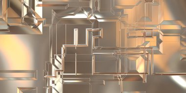 Parlak saten kaplama yüzey teknolojisi 3 boyutlu desen. Lüks yansımalı metal panel dokusu. Arkaplan, duvar kağıdı, uzay gemisi gövdesi için cilalanmış geometrik metal yansıtıcı fütüristik malzeme.