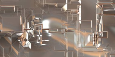 Parlak saten kaplama yüzey teknolojisi 3 boyutlu desen. Lüks yansımalı metal panel dokusu. Arkaplan, duvar kağıdı, uzay gemisi gövdesi için cilalanmış geometrik metal yansıtıcı fütüristik malzeme.
