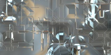 Parlak saten kaplama yüzey teknolojisi 3 boyutlu desen. Lüks yansımalı metal panel dokusu. Arkaplan, duvar kağıdı, uzay gemisi gövdesi için cilalanmış geometrik metal yansıtıcı fütüristik malzeme.