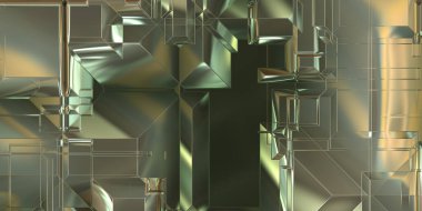 Parlak saten kaplama yüzey teknolojisi 3 boyutlu desen. Lüks yansımalı metal panel dokusu. Arkaplan, duvar kağıdı, uzay gemisi gövdesi için cilalanmış geometrik metal yansıtıcı fütüristik malzeme.