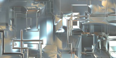 Parlak saten kaplama yüzey teknolojisi 3 boyutlu desen. Lüks yansımalı metal panel dokusu. Arkaplan, duvar kağıdı, uzay gemisi gövdesi için cilalanmış geometrik metal yansıtıcı fütüristik malzeme.