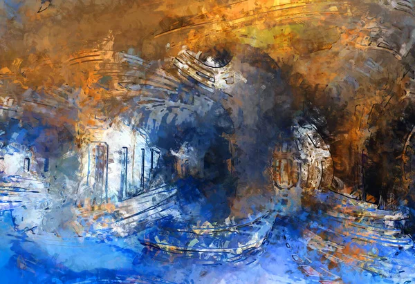 Tuval üzerinde etkileyici fırçalanmış resim. Soyut doku. 2D çizim. Geniş fırça darbeleri. Modern dijital sanat. Çağdaş fırça. Modern ifade. Popüler biçim boyanmış resim.