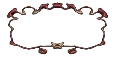 Üç boyutlu metalik illüstrasyon. Beyaz arka planda izole edilmiş fantezi çerçevesi. Davetiyeler, posterler, menü, hatıra defteri ve sunum için mükemmel. Metnin için şablon.