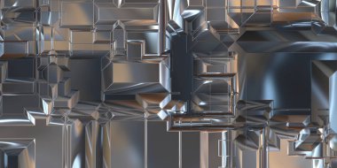 Parlak saten kaplama yüzey teknolojisi 3 boyutlu desen. Lüks yansımalı metal panel dokusu. Arkaplan, duvar kağıdı, uzay gemisi gövdesi için cilalanmış geometrik metal yansıtıcı fütüristik malzeme.