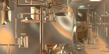 Parlak saten kaplama yüzey teknolojisi 3 boyutlu desen. Lüks yansımalı metal panel dokusu. Arkaplan, duvar kağıdı, uzay gemisi gövdesi için cilalanmış geometrik metal yansıtıcı fütüristik malzeme.