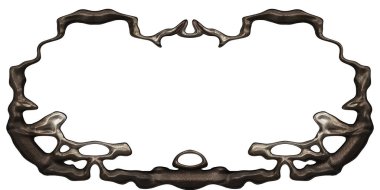 Üç boyutlu metalik illüstrasyon. Beyaz arka planda izole edilmiş fantezi çerçevesi. Davetiyeler, posterler, menü, hatıra defteri ve sunum için mükemmel. Metnin için şablon.