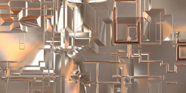 Parlak saten kaplama yüzey teknolojisi 3 boyutlu desen. Lüks yansımalı metal panel dokusu. Arkaplan, duvar kağıdı, uzay gemisi gövdesi için cilalanmış geometrik metal yansıtıcı fütüristik malzeme.