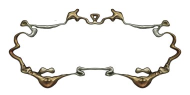 Üç boyutlu metalik illüstrasyon. Beyaz arka planda izole edilmiş fantezi çerçevesi. Davetiyeler, posterler, menü, hatıra defteri ve sunum için mükemmel. Metnin için şablon.