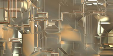 Parlak saten kaplama yüzey teknolojisi 3 boyutlu desen. Lüks yansımalı metal panel dokusu. Arkaplan, duvar kağıdı, uzay gemisi gövdesi için cilalanmış geometrik metal yansıtıcı fütüristik malzeme.