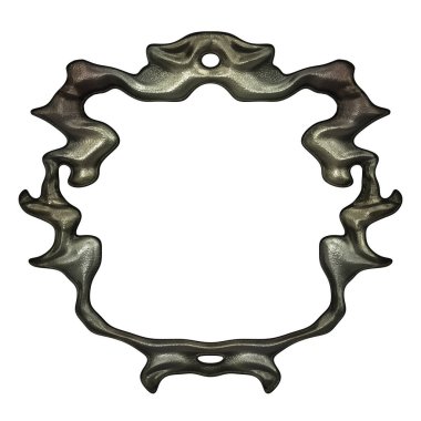 Üç boyutlu metalik illüstrasyon. Beyaz arka planda izole edilmiş fantezi çerçevesi. Davetiyeler, posterler, menü, hatıra defteri ve sunum için mükemmel. Metnin için şablon.