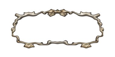 Üç boyutlu metalik illüstrasyon. Beyaz arka planda izole edilmiş fantezi çerçevesi. Davetiyeler, posterler, menü, hatıra defteri ve sunum için mükemmel. Metnin için şablon.