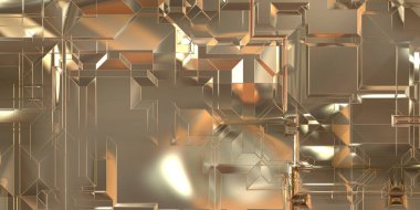 Parlak saten kaplama yüzey teknolojisi 3 boyutlu desen. Lüks yansımalı metal panel dokusu. Arkaplan, duvar kağıdı, uzay gemisi gövdesi için cilalanmış geometrik metal yansıtıcı fütüristik malzeme.