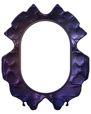 Üç boyutlu metalik illüstrasyon. Beyaz arka planda izole edilmiş fantezi çerçevesi. Davetiyeler, posterler, menü, hatıra defteri ve sunum için mükemmel. Metnin için şablon.