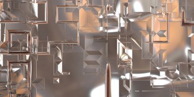 Parlak saten kaplama yüzey teknolojisi 3 boyutlu desen. Lüks yansımalı metal panel dokusu. Arkaplan, duvar kağıdı, uzay gemisi gövdesi için cilalanmış geometrik metal yansıtıcı fütüristik malzeme.