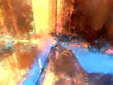 Tuval üzerinde etkileyici fırçalanmış resim. Soyut doku. 2D çizim. Geniş fırça darbeleri. Modern dijital sanat. Çağdaş fırça. Modern ifade. Popüler biçim boyanmış resim.