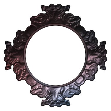 Üç boyutlu metalik illüstrasyon. Beyaz arka planda izole edilmiş fantezi çerçevesi. Davetiyeler, posterler, menü, hatıra defteri ve sunum için mükemmel. Metnin için şablon.